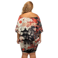 Samurai Warrior Japan Off Shoulder Short Dress Red-blossomed Tree Classic Japanese Stylized - Polynesian Pride