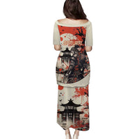 Samurai Warrior Japan Puletasi Red-blossomed Tree Classic Japanese Stylized - Polynesian Pride