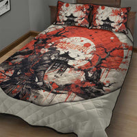 Samurai Warrior Japan Quilt Bed Set Red-blossomed Tree Classic Japanese Stylized - Polynesian Pride