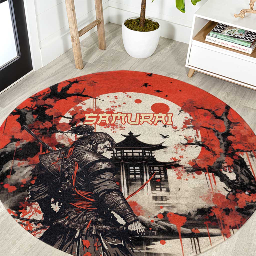 Samurai Warrior Japan Round Carpet Red-blossomed Tree Classic Japanese Stylized LT14 Red - Polynesian Pride