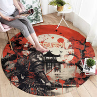 Samurai Warrior Japan Round Carpet Red-blossomed Tree Classic Japanese Stylized LT14 - Polynesian Pride