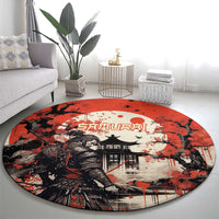 Samurai Warrior Japan Round Carpet Red-blossomed Tree Classic Japanese Stylized LT14 - Polynesian Pride