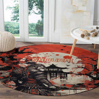 Samurai Warrior Japan Round Carpet Red-blossomed Tree Classic Japanese Stylized LT14 - Polynesian Pride