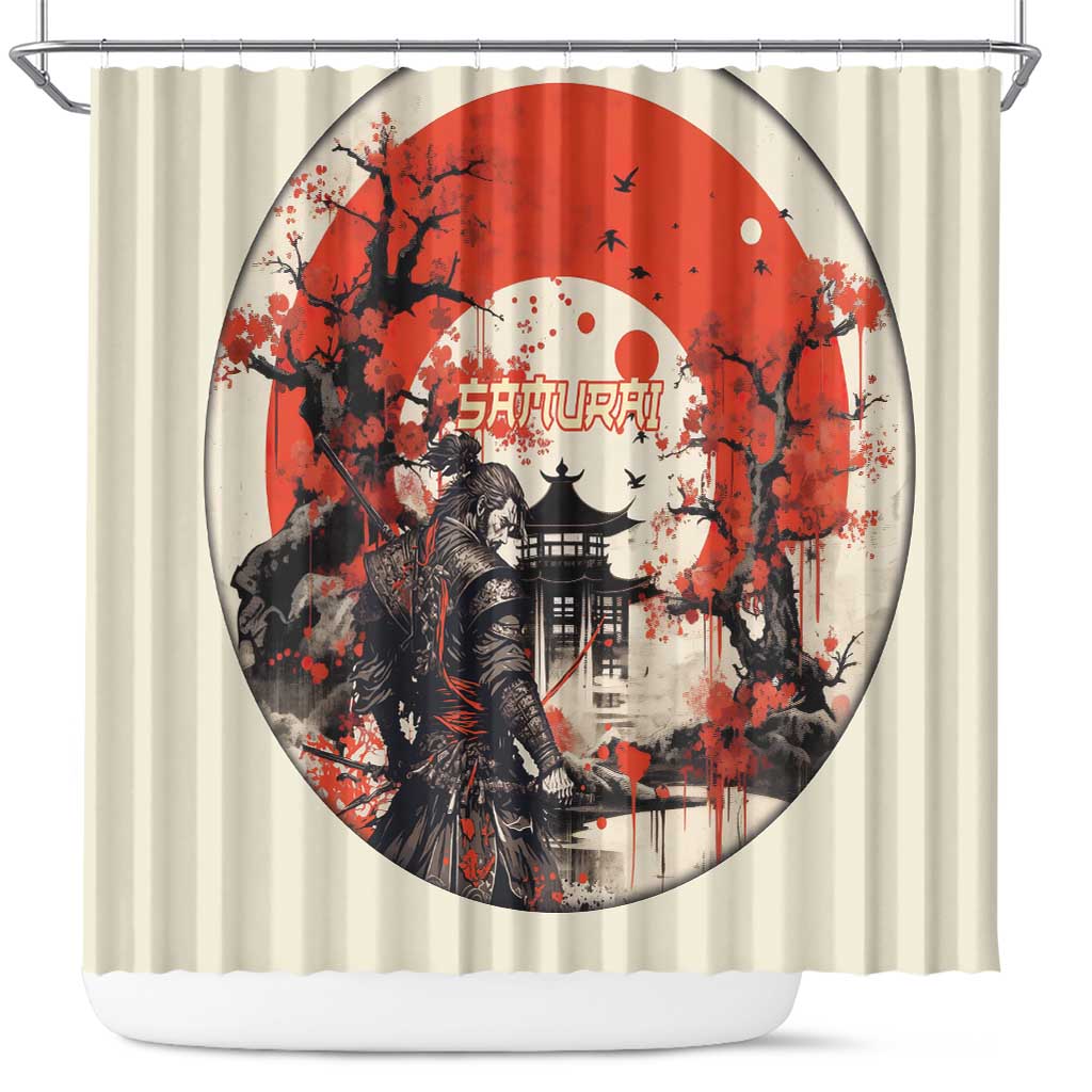 Samurai Warrior Japan Shower Curtain Red-blossomed Tree Classic Japanese Stylized LT14 Red - Polynesian Pride