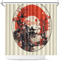 Samurai Warrior Japan Shower Curtain Red-blossomed Tree Classic Japanese Stylized LT14 Red - Polynesian Pride