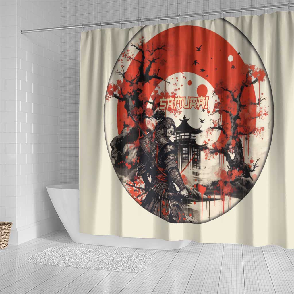 Samurai Warrior Japan Shower Curtain Red-blossomed Tree Classic Japanese Stylized LT14 - Polynesian Pride