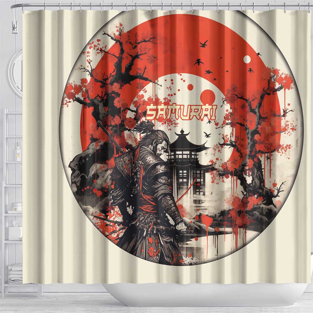 Samurai Warrior Japan Shower Curtain Red-blossomed Tree Classic Japanese Stylized LT14 - Polynesian Pride