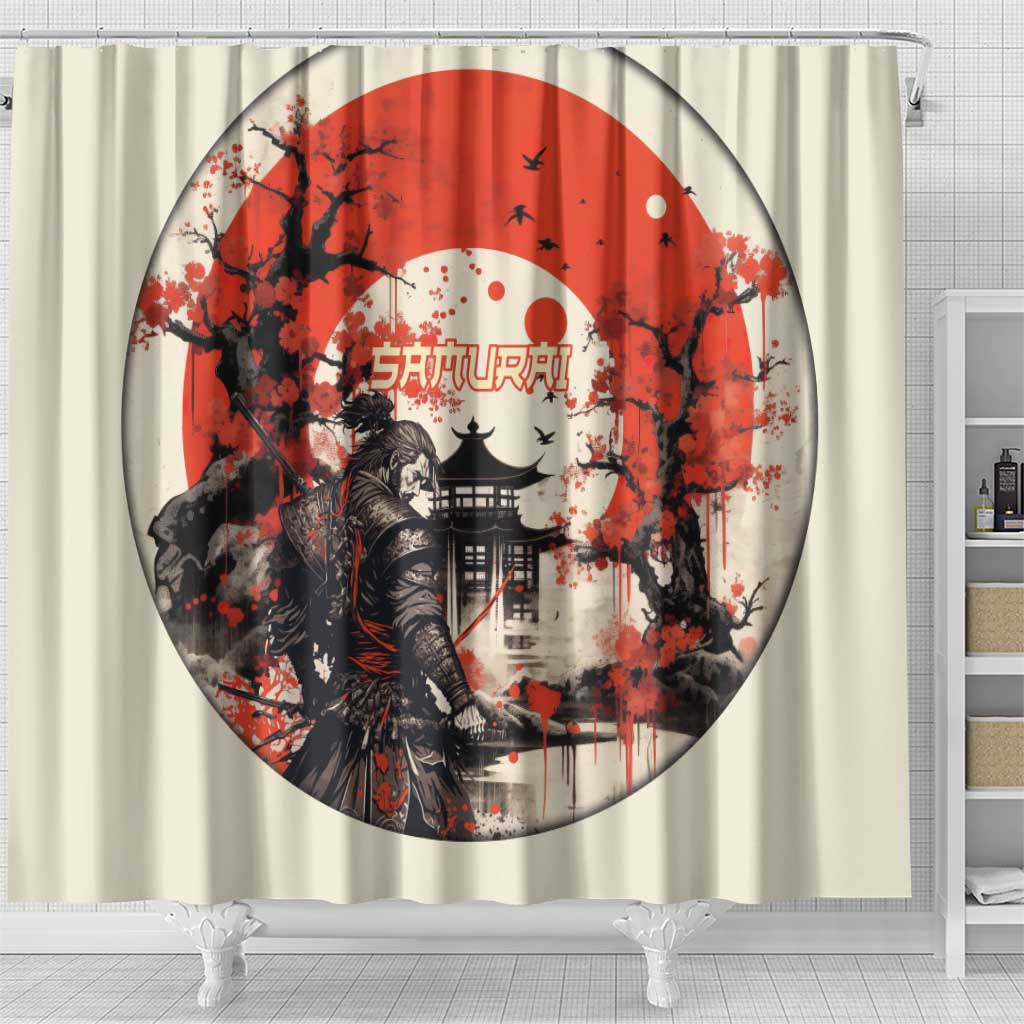 Samurai Warrior Japan Shower Curtain Red-blossomed Tree Classic Japanese Stylized LT14 - Polynesian Pride