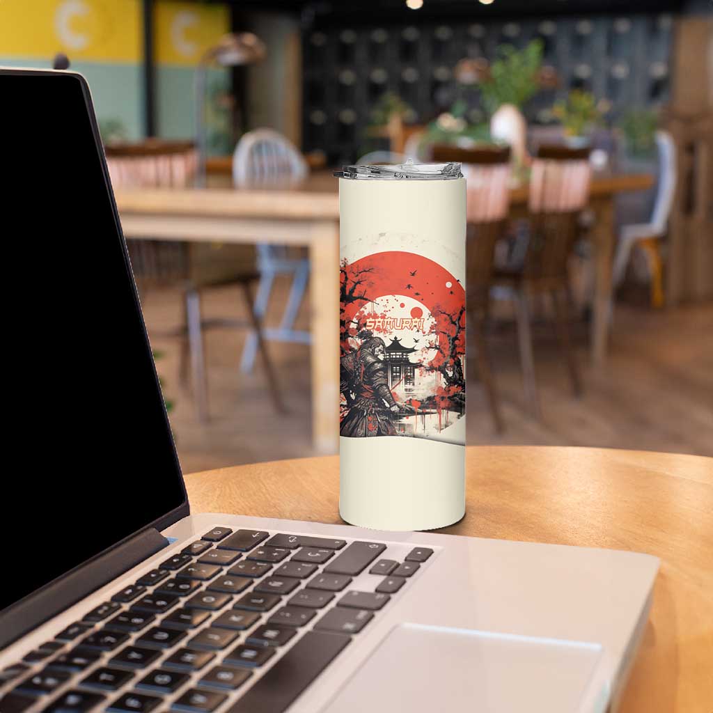 Samurai Warrior Japan Skinny Tumbler Red-blossomed Tree Classic Japanese Stylized - Polynesian Pride