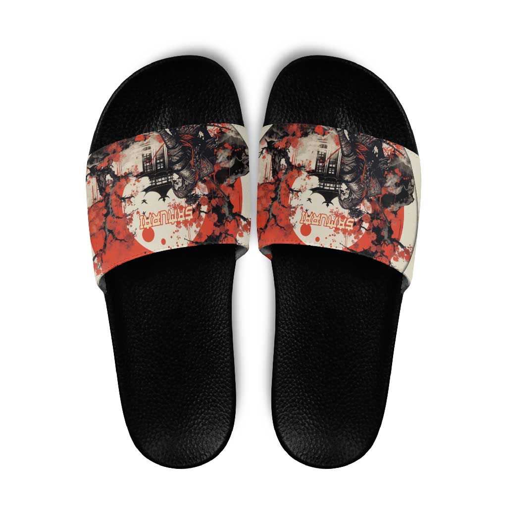 Samurai Warrior Japan Slide Sandals Red-blossomed Tree Classic Japanese Stylized - Polynesian Pride
