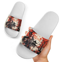 Samurai Warrior Japan Slide Sandals Red-blossomed Tree Classic Japanese Stylized - Polynesian Pride