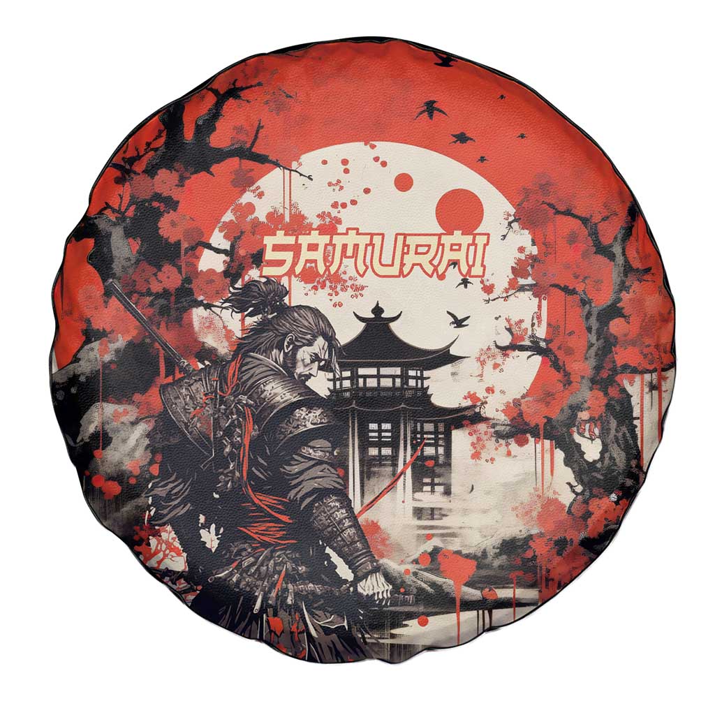 Samurai Warrior Japan Spare Tire Cover Red-blossomed Tree Classic Japanese Stylized - Polynesian Pride