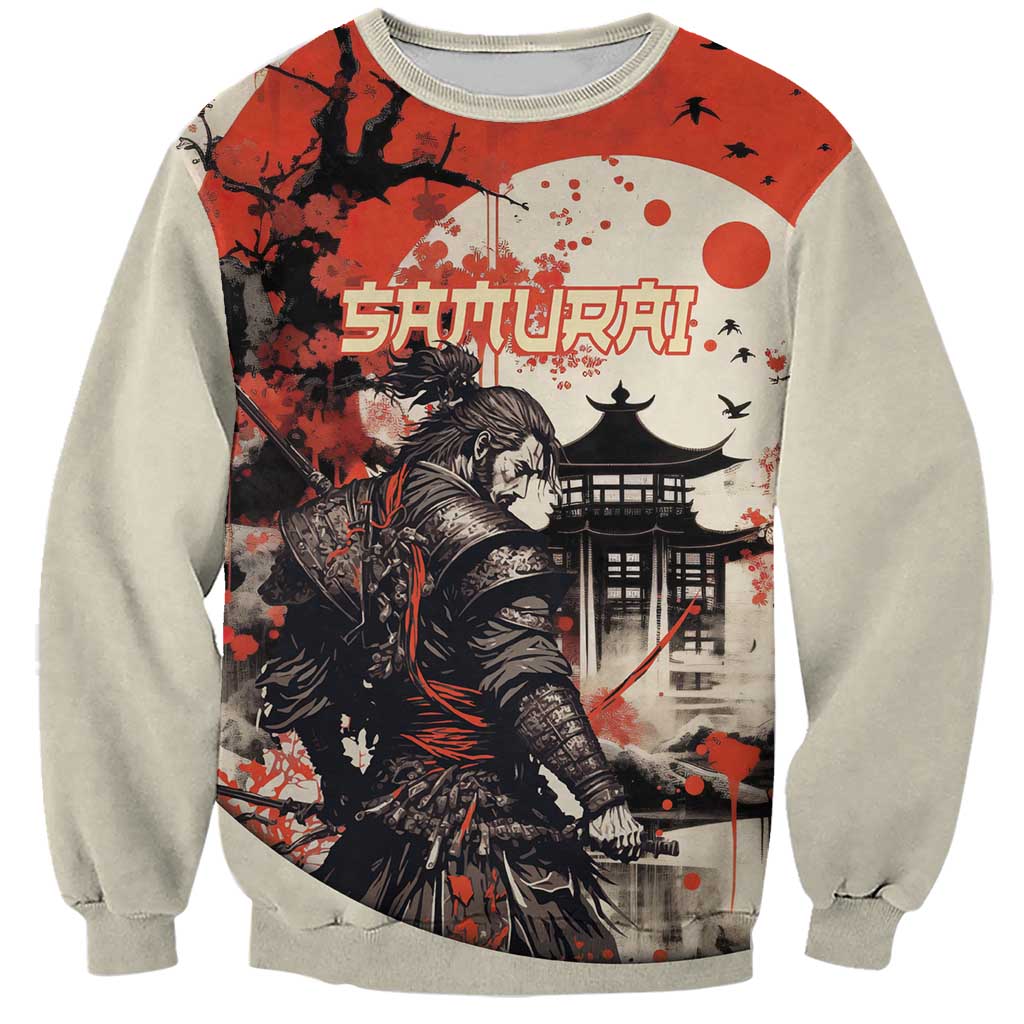 Samurai Warrior Japan Sweatshirt Red-blossomed Tree Classic Japanese Stylized - Polynesian Pride