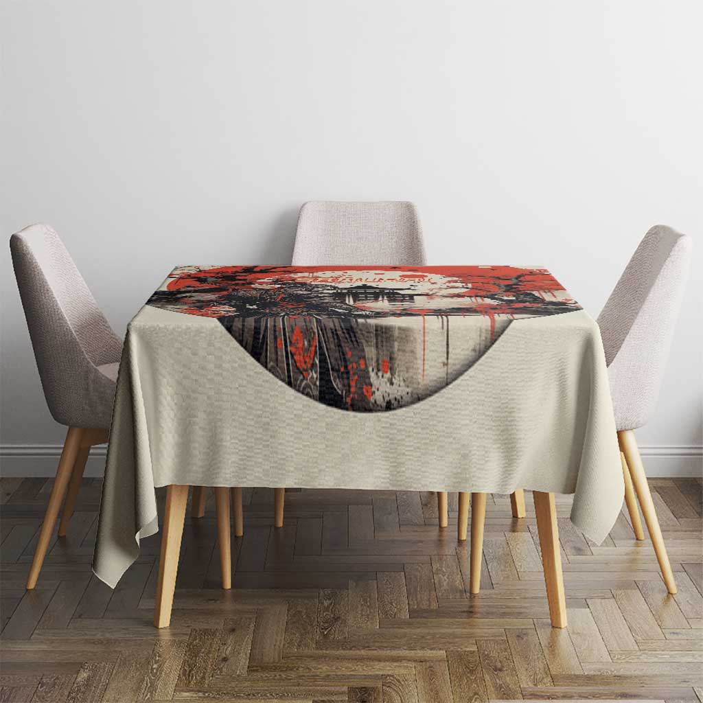 Samurai Warrior Japan Tablecloth Red-blossomed Tree Classic Japanese Stylized - Polynesian Pride