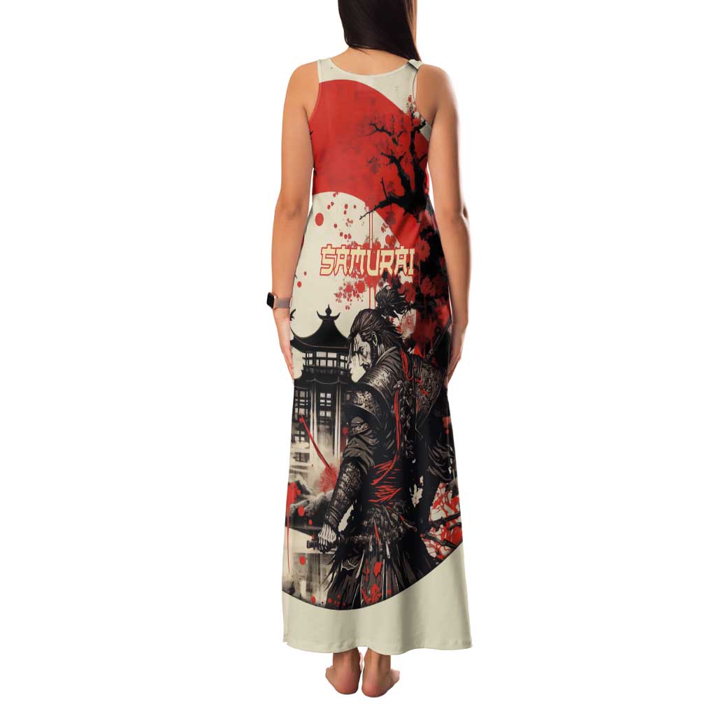 Samurai Warrior Japan Tank Maxi Dress Red-blossomed Tree Classic Japanese Stylized - Polynesian Pride