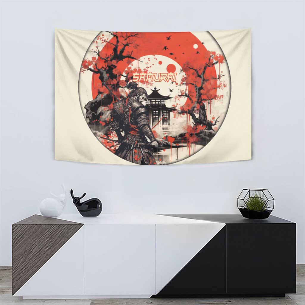 Samurai Warrior Japan Tapestry Red-blossomed Tree Classic Japanese Stylized LT14 - Polynesian Pride