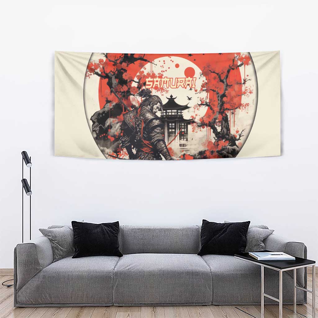 Samurai Warrior Japan Tapestry Red-blossomed Tree Classic Japanese Stylized LT14 - Polynesian Pride
