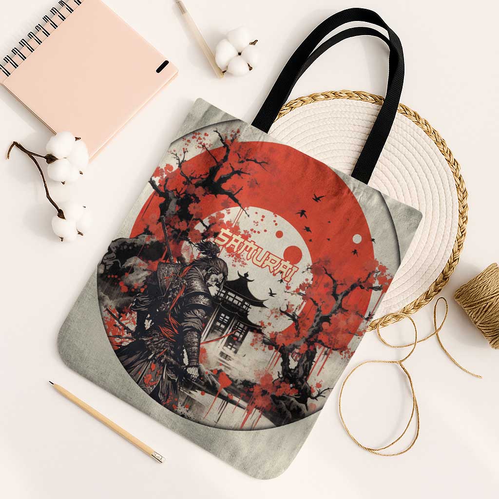 Samurai Warrior Japan Tote Bag Red-blossomed Tree Classic Japanese Stylized LT14 Black Strap One Size Red - Polynesian Pride