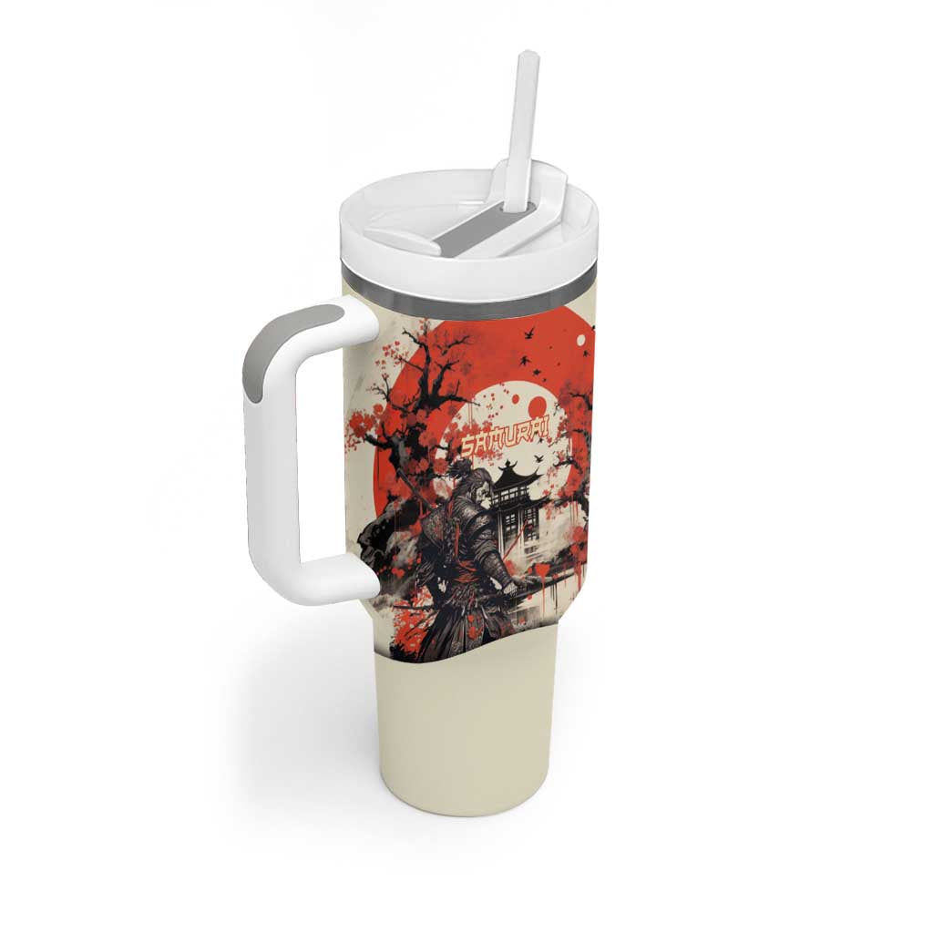 Samurai Warrior Japan Tumbler With Handle Red-blossomed Tree Classic Japanese Stylized - Polynesian Pride
