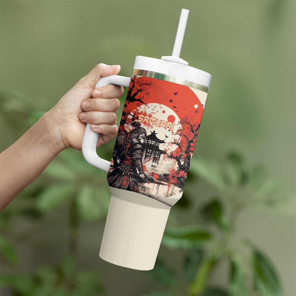 Samurai Warrior Japan Tumbler With Handle Red-blossomed Tree Classic Japanese Stylized - Polynesian Pride