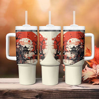 Samurai Warrior Japan Tumbler With Handle Red-blossomed Tree Classic Japanese Stylized - Polynesian Pride