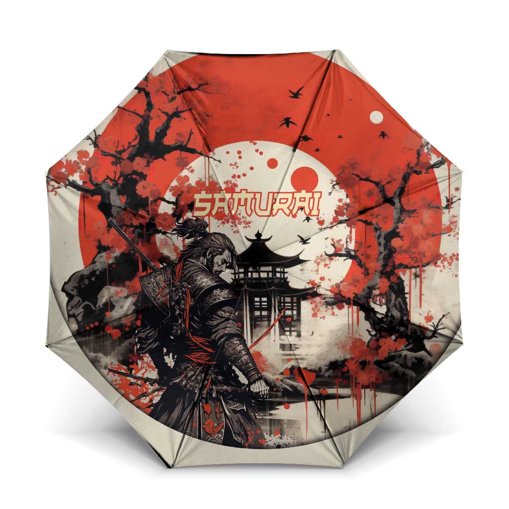 Samurai Warrior Japan Umbrella Red-blossomed Tree Classic Japanese Stylized LT14 One Size Folded 11.42 inch Opened Diameter 37.4 inch Red - Polynesian Pride