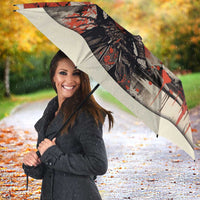Samurai Warrior Japan Umbrella Red-blossomed Tree Classic Japanese Stylized - Polynesian Pride