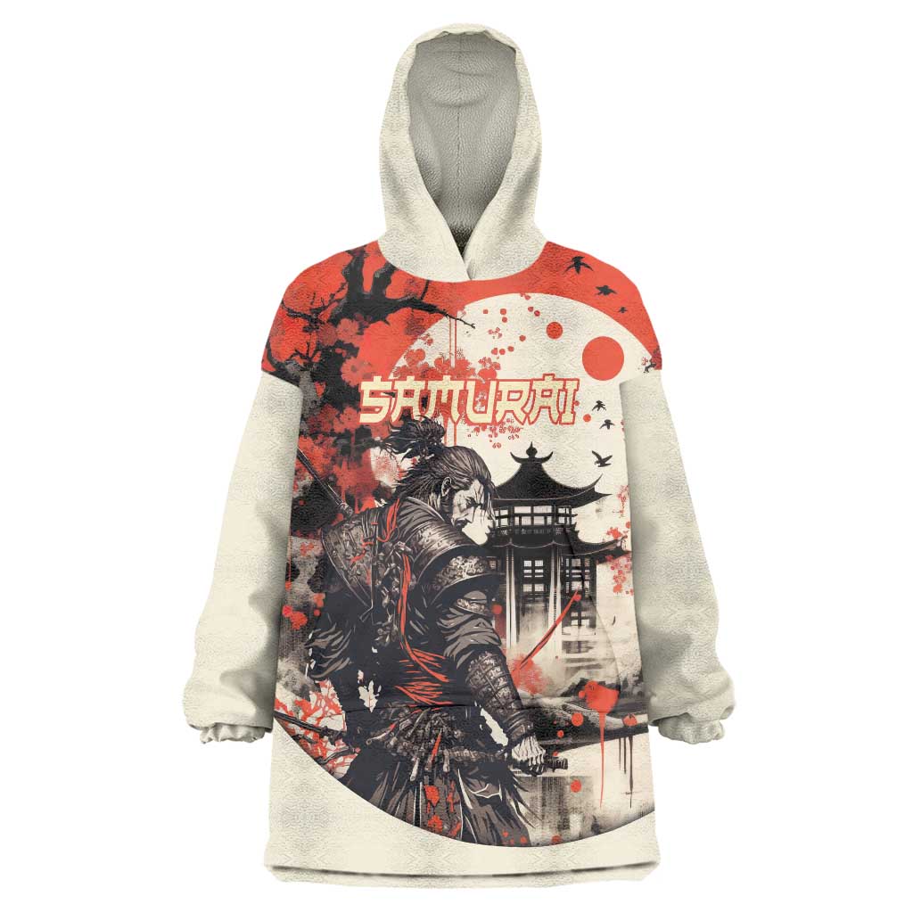 Samurai Warrior Japan Wearable Blanket Hoodie Red-blossomed Tree Classic Japanese Stylized LT14 One Size Red - Polynesian Pride