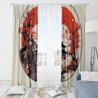 Samurai Warrior Japan Window Curtain Red-blossomed Tree Classic Japanese Stylized - Polynesian Pride