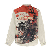 Samurai Warrior Japan Women Casual Shirt Red-blossomed Tree Classic Japanese Stylized - Polynesian Pride