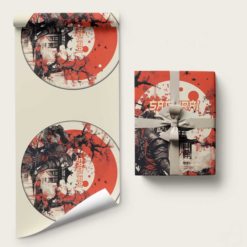 Samurai Warrior Japan Wrapping Paper Red-blossomed Tree Classic Japanese Stylized LT14 58" × 23" Red - Polynesian Pride