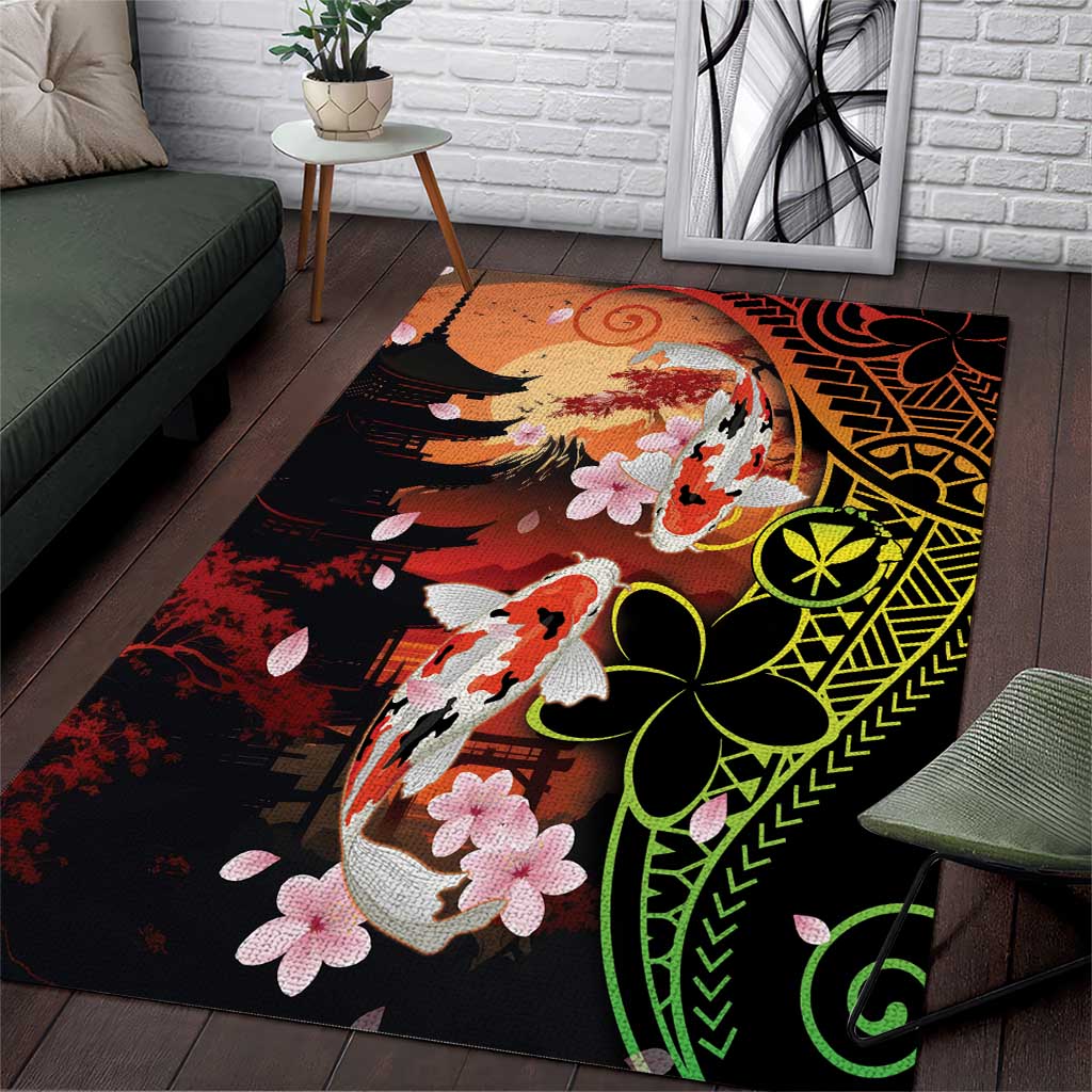 Hawaiian and Japanese Area Rug Koi Fish With Kanaka Polynesian Tattoo - Polynesian Pride