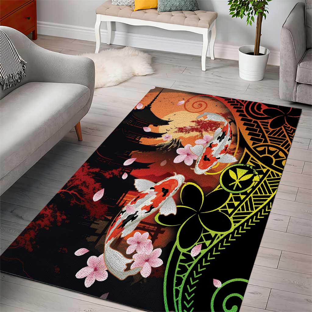 Hawaiian and Japanese Area Rug Koi Fish With Kanaka Polynesian Tattoo - Polynesian Pride