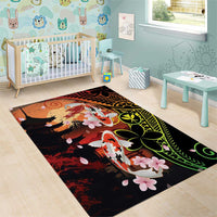 Hawaiian and Japanese Area Rug Koi Fish With Kanaka Polynesian Tattoo - Polynesian Pride