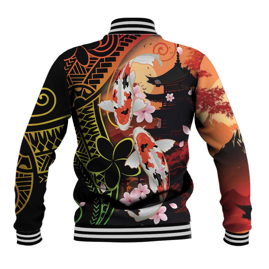 Hawaiian and Japanese Baseball Jacket Koi Fish With Kanaka Polynesian Tattoo LT14 - Polynesian Pride
