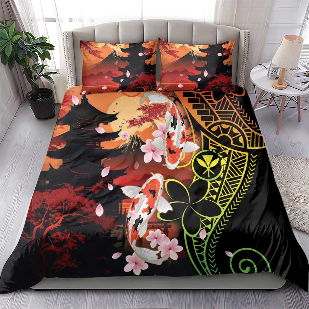 Hawaiian and Japanese Bedding Set Koi Fish With Kanaka Polynesian Tattoo - Polynesian Pride