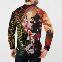Hawaiian and Japanese Button Sweatshirt Koi Fish With Kanaka Polynesian Tattoo - Polynesian Pride