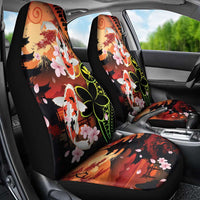 Hawaiian and Japanese Car Seat Cover Koi Fish With Kanaka Polynesian Tattoo - Polynesian Pride