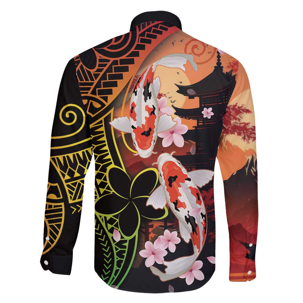 Hawaiian and Japanese Family Matching Long Sleeve Bodycon Dress and Hawaiian Shirt Koi Fish With Kanaka Polynesian Tattoo - Polynesian Pride