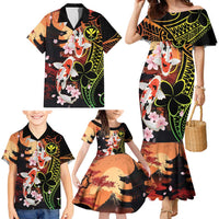 Hawaiian and Japanese Family Matching Mermaid Dress and Hawaiian Shirt Koi Fish With Kanaka Polynesian Tattoo - Polynesian Pride