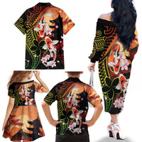 Hawaiian and Japanese Family Matching Off The Shoulder Long Sleeve Dress and Hawaiian Shirt Koi Fish With Kanaka Polynesian Tattoo - Polynesian Pride
