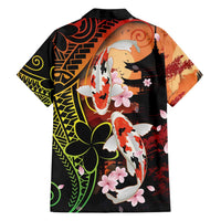 Hawaiian and Japanese Family Matching Off Shoulder Maxi Dress and Hawaiian Shirt Koi Fish With Kanaka Polynesian Tattoo - Polynesian Pride