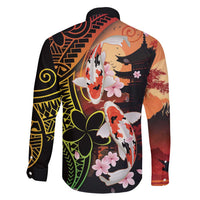 Hawaiian and Japanese Family Matching Off Shoulder Maxi Dress and Hawaiian Shirt Koi Fish With Kanaka Polynesian Tattoo - Polynesian Pride