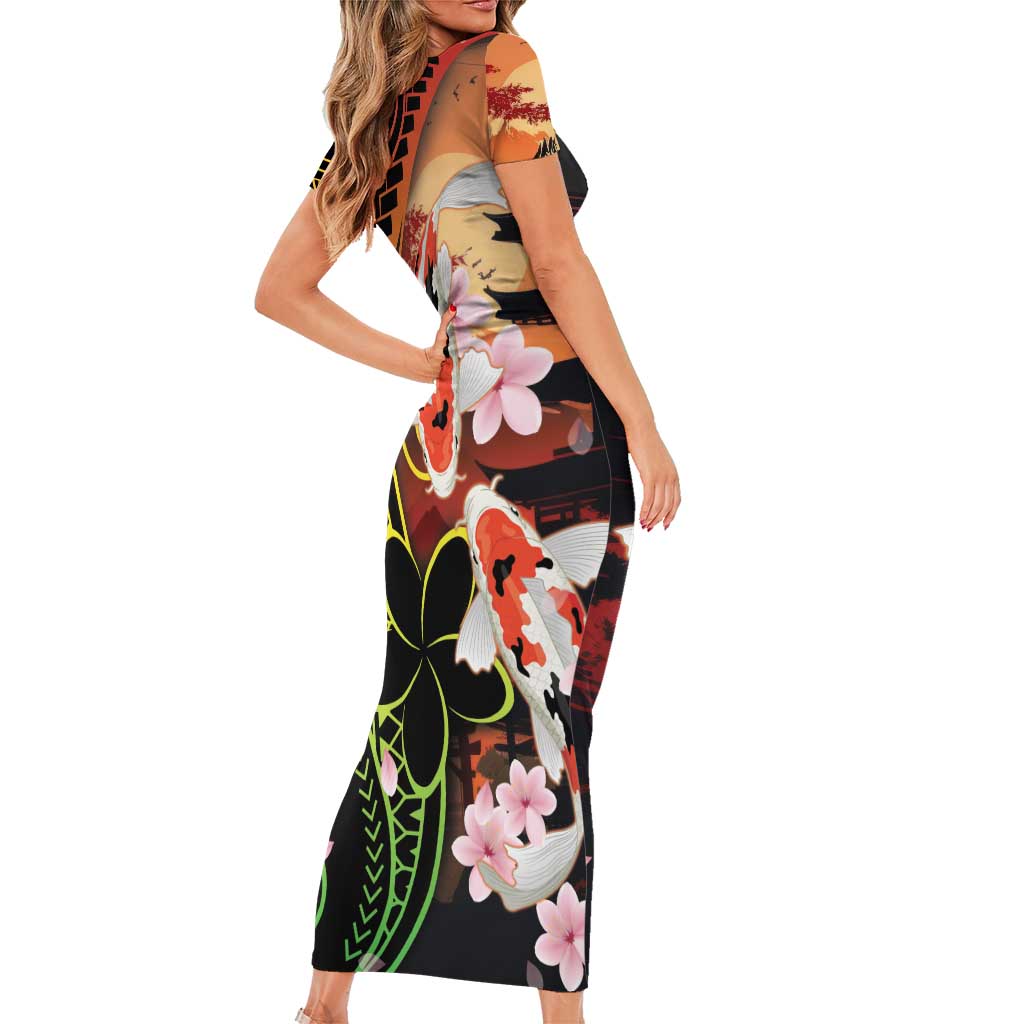 Hawaiian and Japanese Family Matching Short Sleeve Bodycon Dress and Hawaiian Shirt Koi Fish With Kanaka Polynesian Tattoo - Polynesian Pride