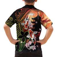 Hawaiian and Japanese Family Matching Summer Maxi Dress and Hawaiian Shirt Koi Fish With Kanaka Polynesian Tattoo - Polynesian Pride