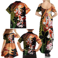 Hawaiian and Japanese Family Matching Summer Maxi Dress and Hawaiian Shirt Koi Fish With Kanaka Polynesian Tattoo - Polynesian Pride