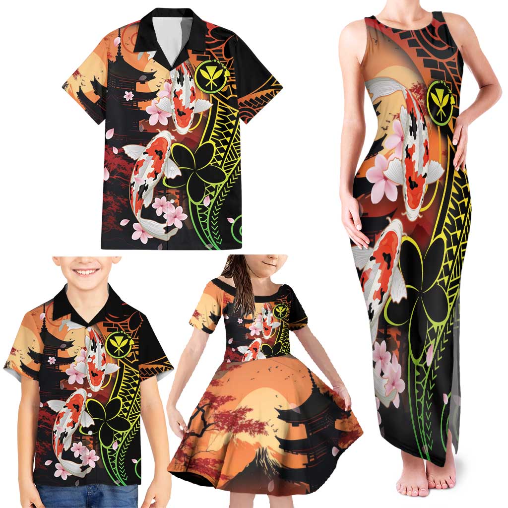 Hawaiian and Japanese Family Matching Tank Maxi Dress and Hawaiian Shirt Koi Fish With Kanaka Polynesian Tattoo - Polynesian Pride