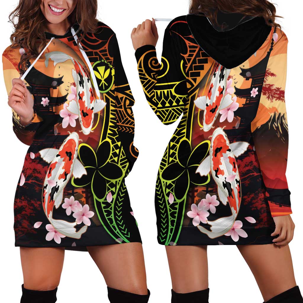 Hawaiian and Japanese Hoodie Dress Koi Fish With Kanaka Polynesian Tattoo - Polynesian Pride