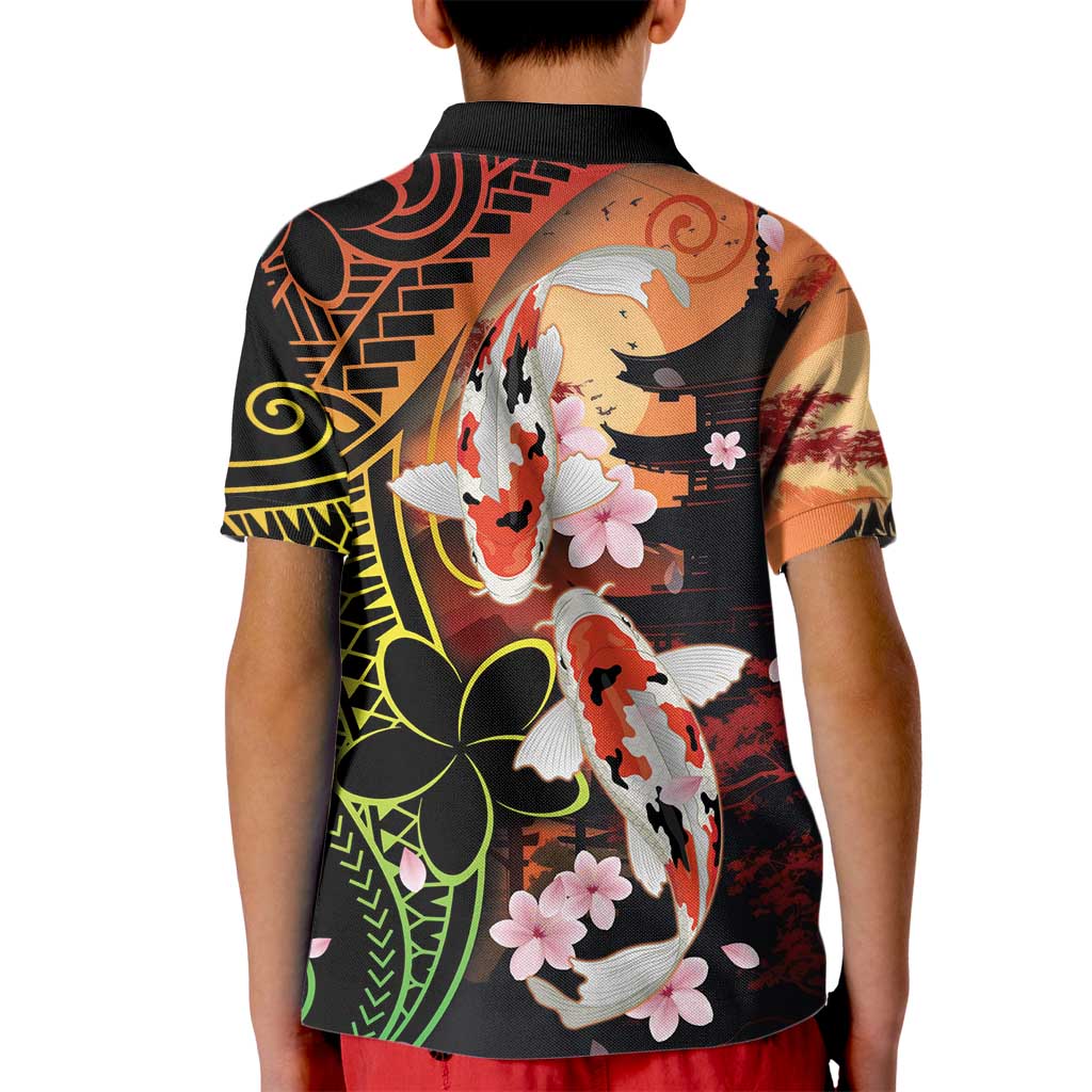 Hawaiian and Japanese Kid Polo Shirt Koi Fish With Kanaka Polynesian Tattoo - Polynesian Pride
