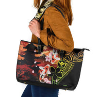 Hawaiian and Japanese Leather Tote Bag Koi Fish With Kanaka Polynesian Tattoo - Polynesian Pride